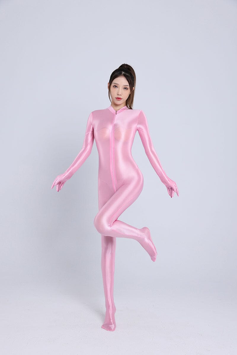 Shiny Spandex Lycra Solid Color Fetish Long Zipper Zentai Catsui