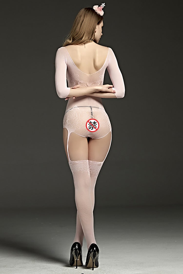 Fishnet Short Sleeved Teddy Suspender Bodystocking - Ling lingerie