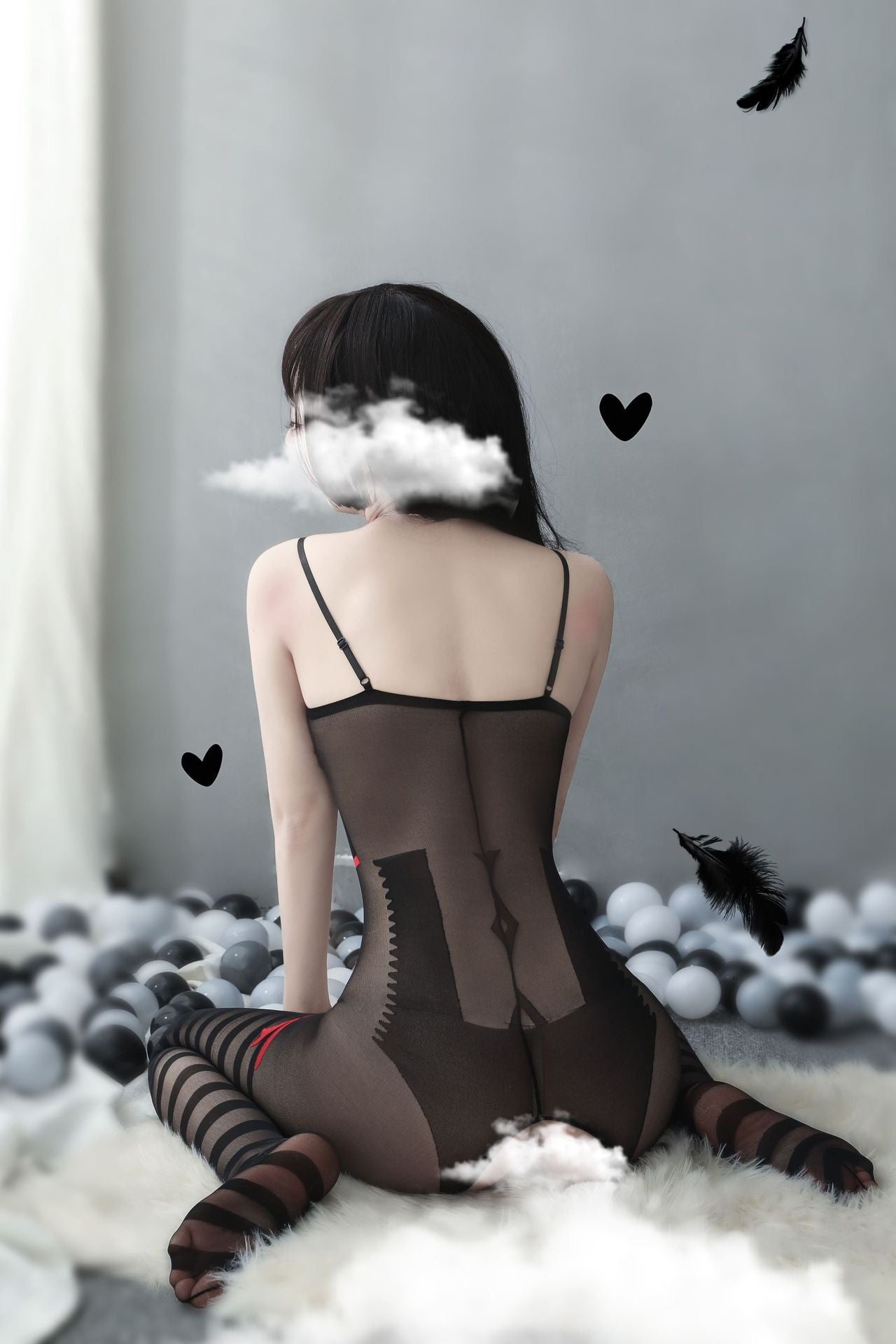 Retro Red Bow Print Crotchless Bodystocking - Ling lingerie