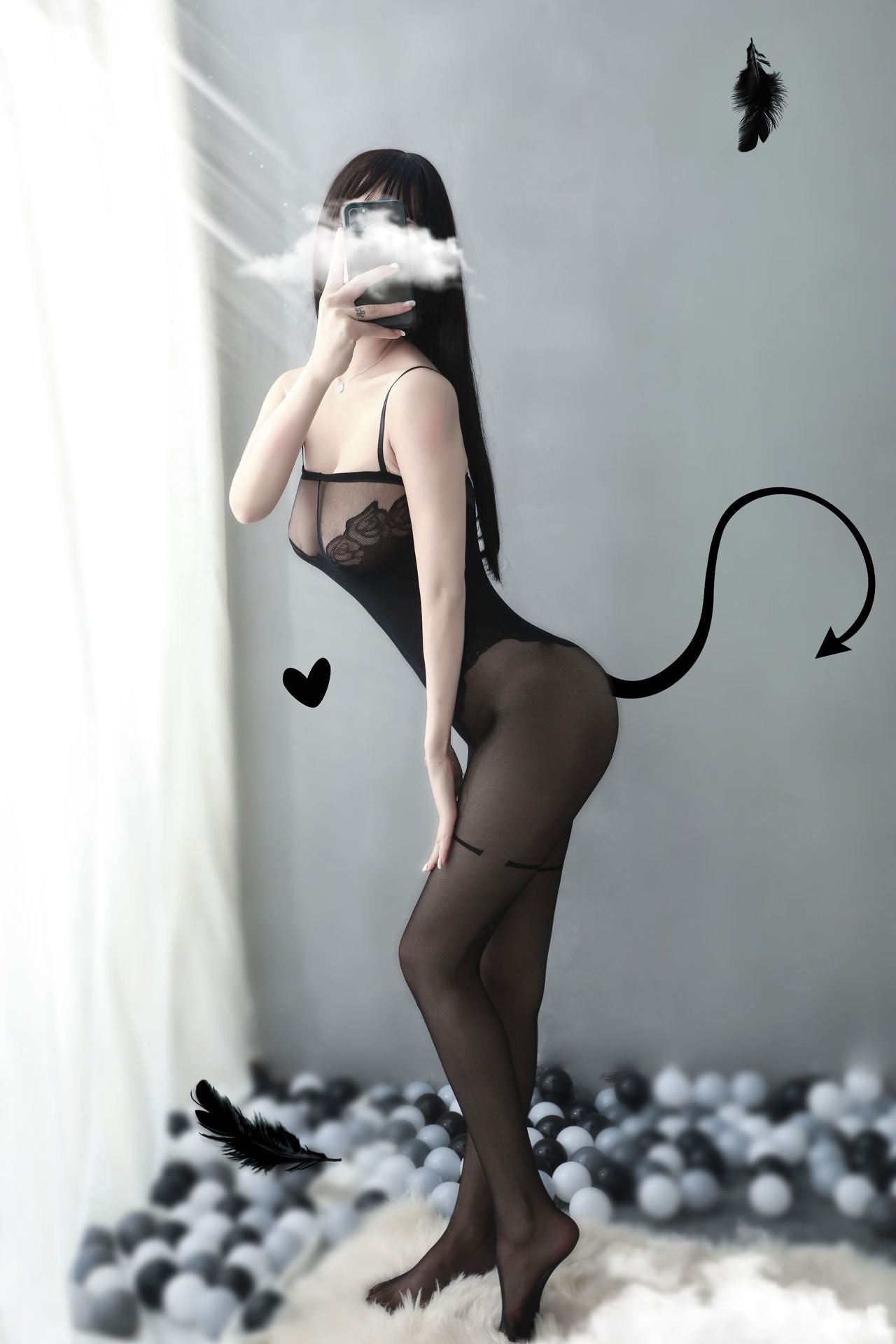 Rose Print Suspender Crotchless Bodystocking - Ling lingerie