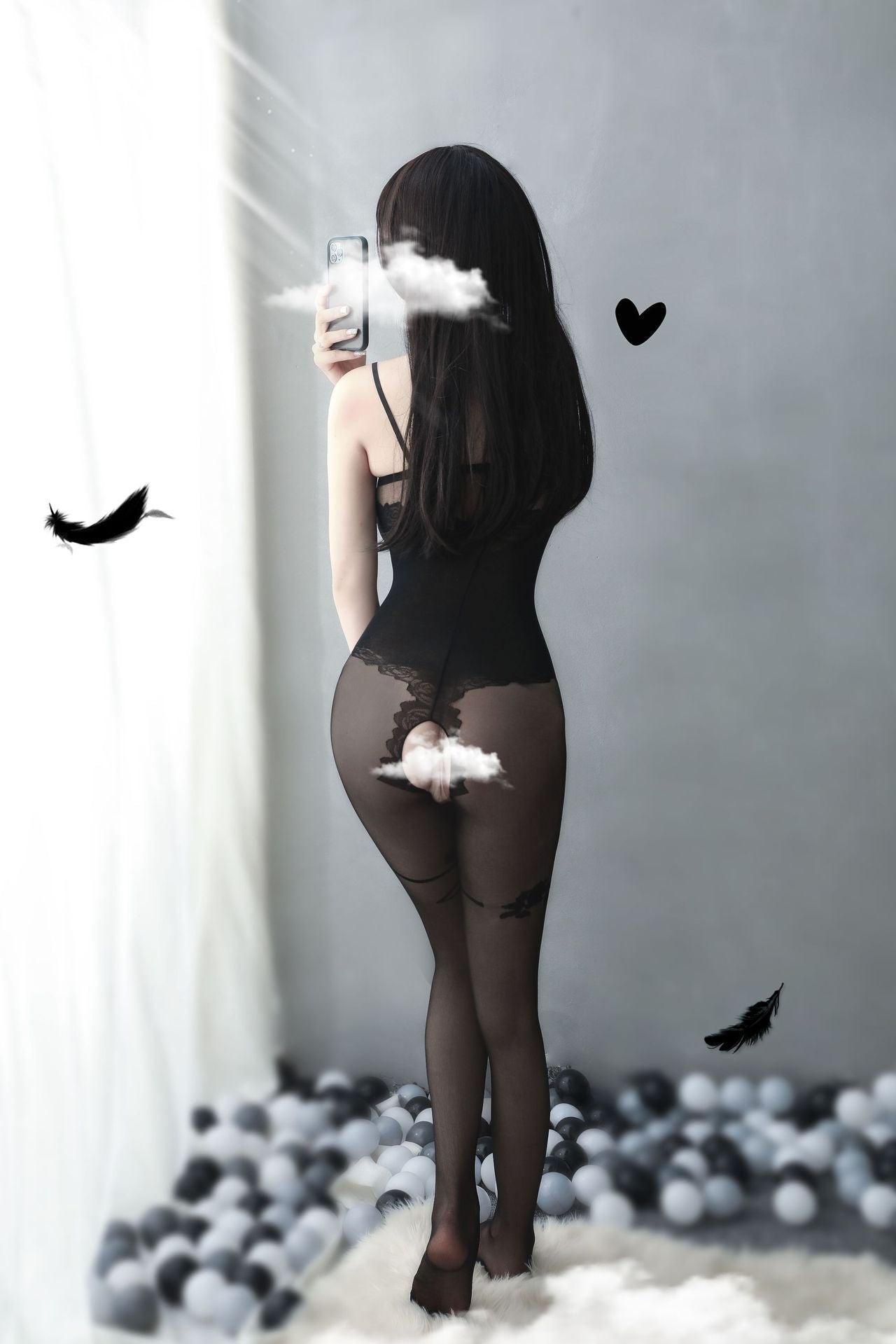 Rose Print Suspender Crotchless Bodystocking - Ling lingerie