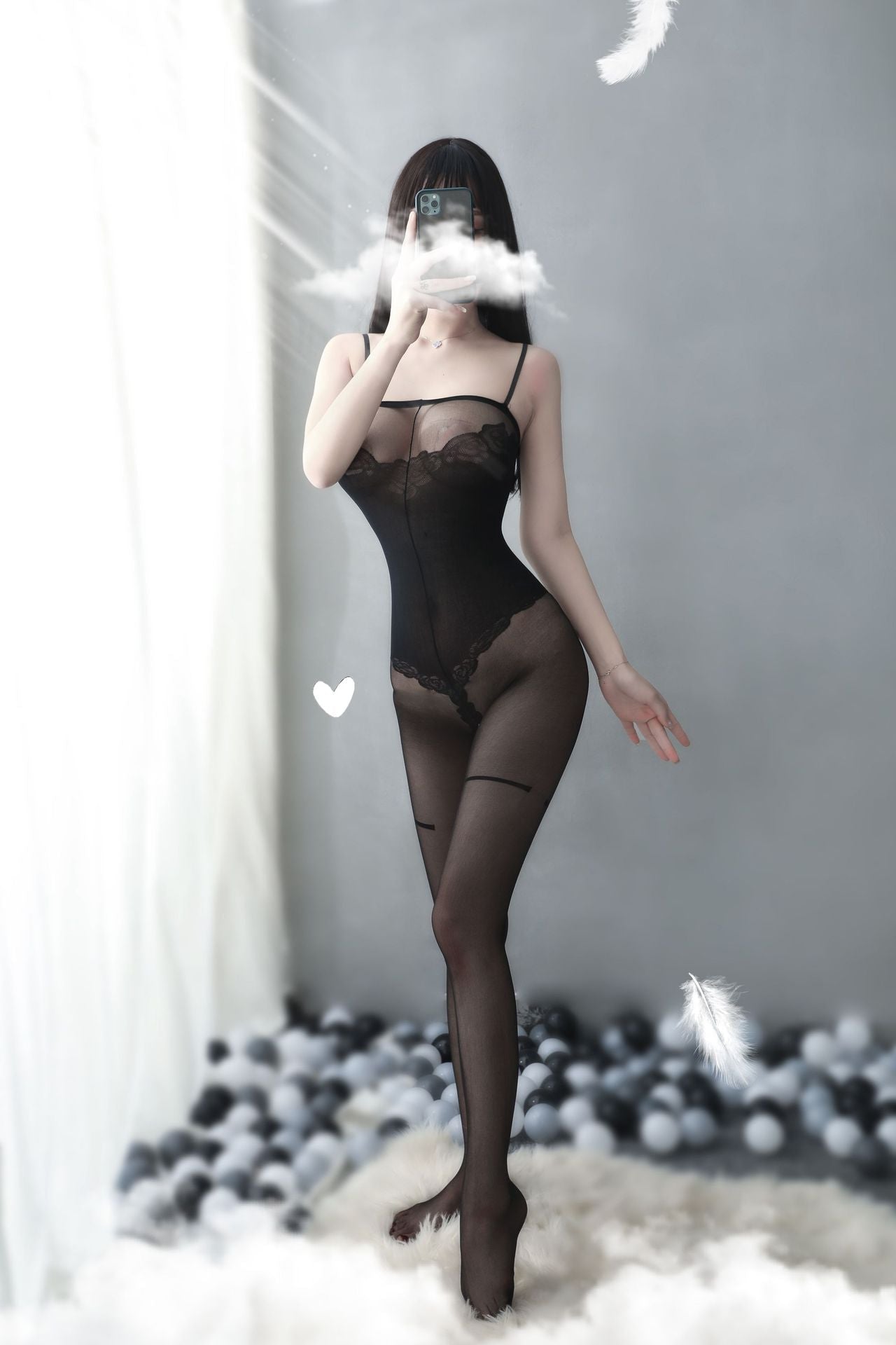 Rose Print Suspender Crotchless Bodystocking - Ling lingerie