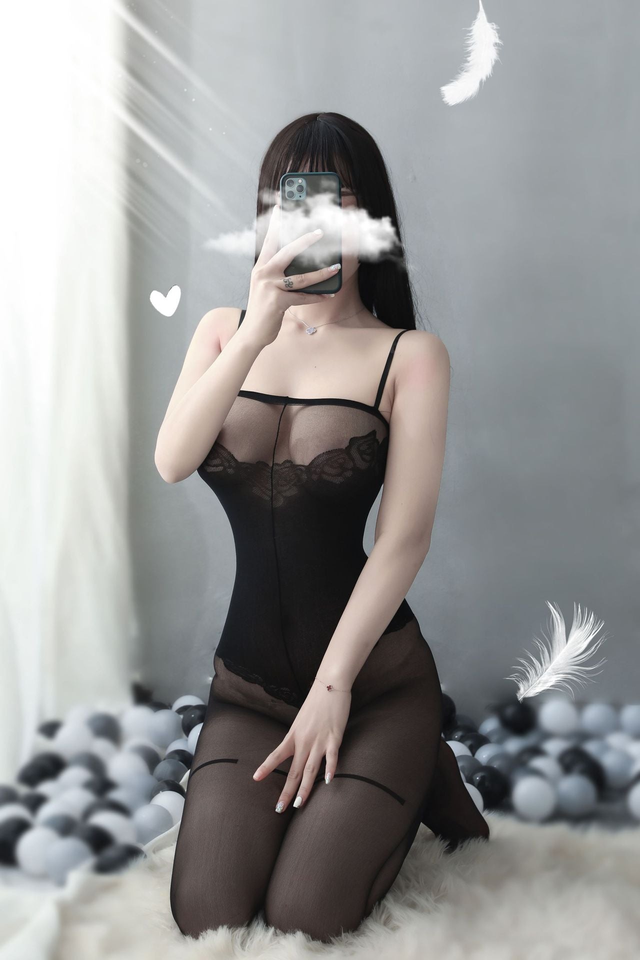 Rose Print Suspender Crotchless Bodystocking - Ling lingerie