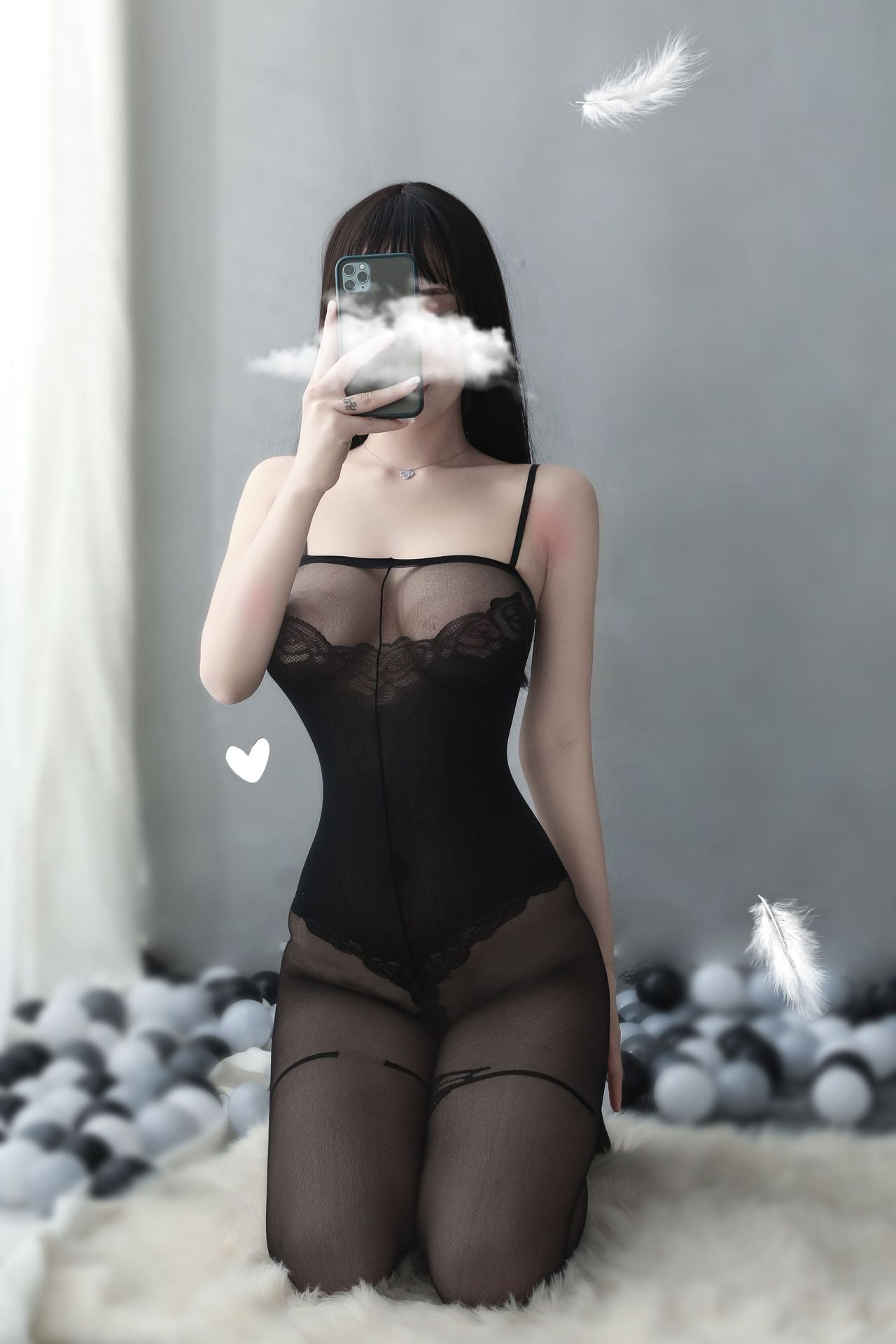 Rose Print Suspender Crotchless Bodystocking - Ling lingerie