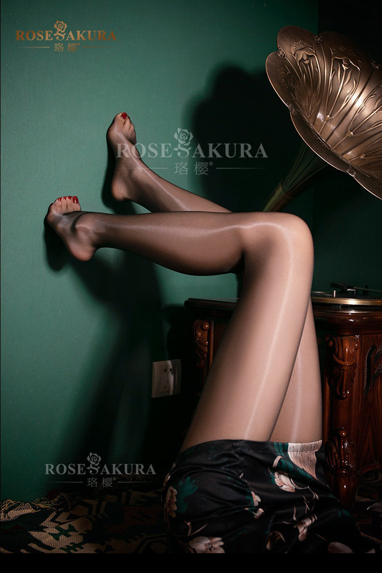 Rose Sakura Aurora Ultra Sheer High Elastic Shiny Crotchless Pantyhose