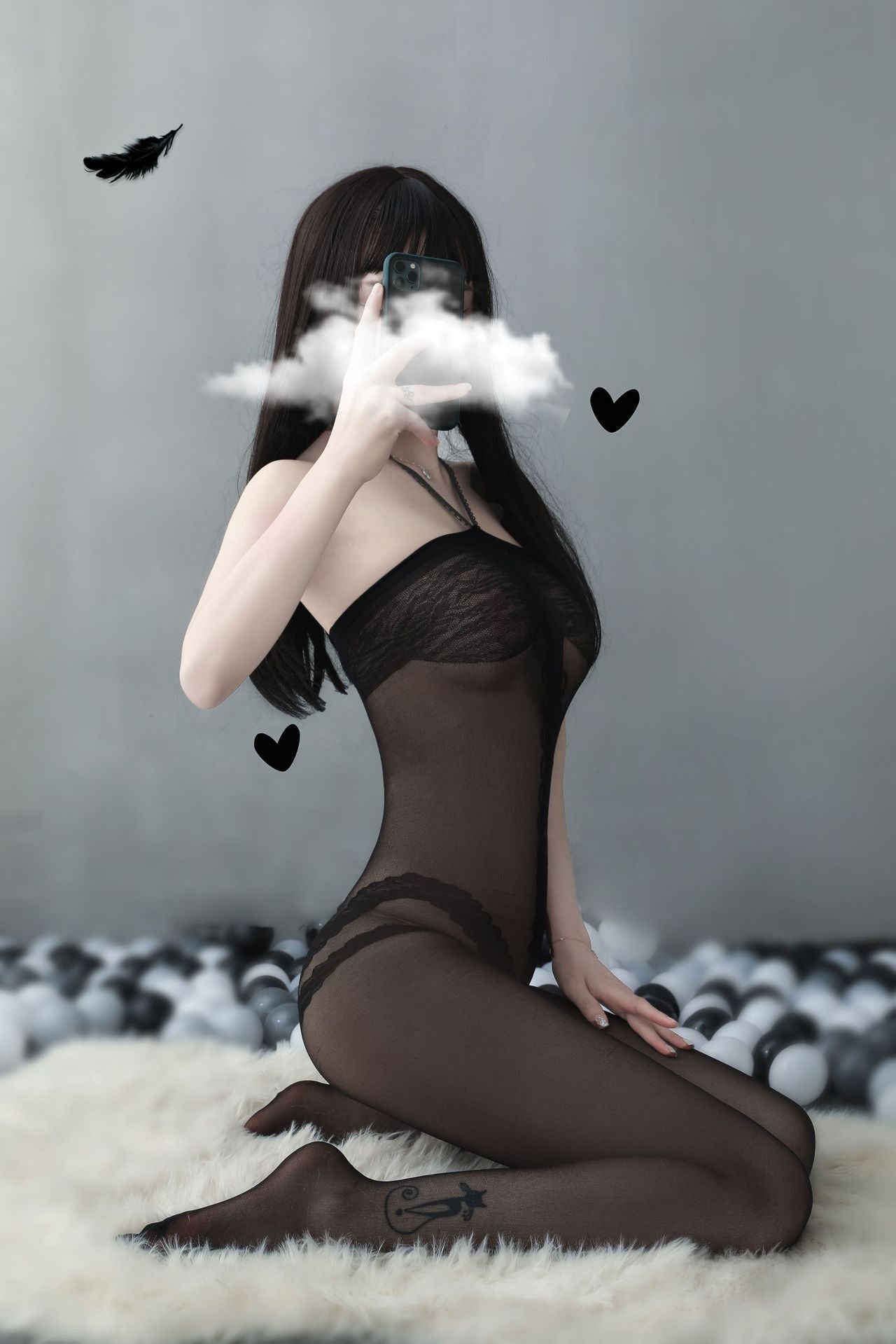 Sexy black stripe print halter crotchless bodystocking - Ling lingerie