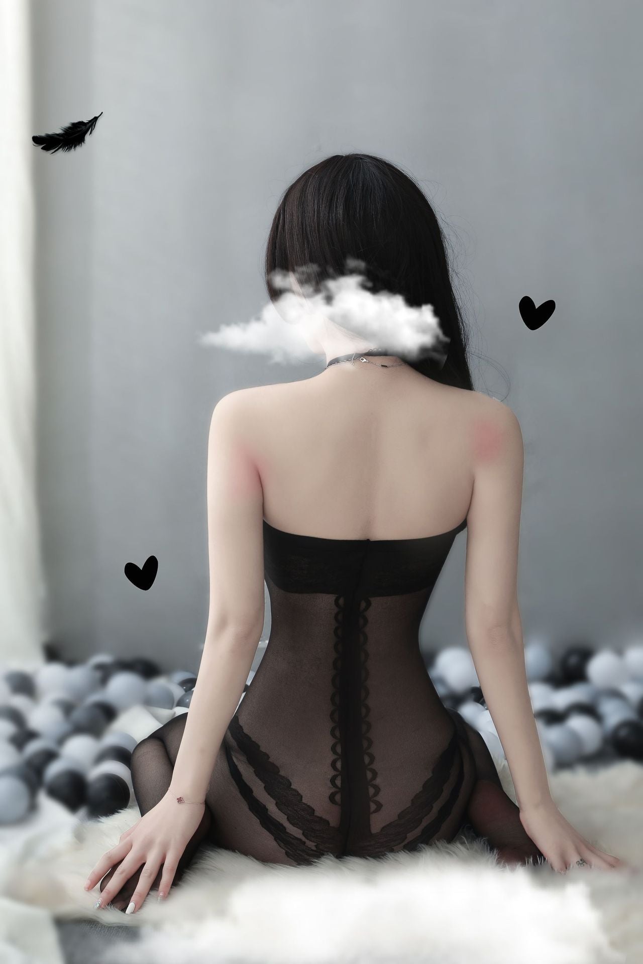 Sexy black stripe print halter crotchless bodystocking - Ling lingerie