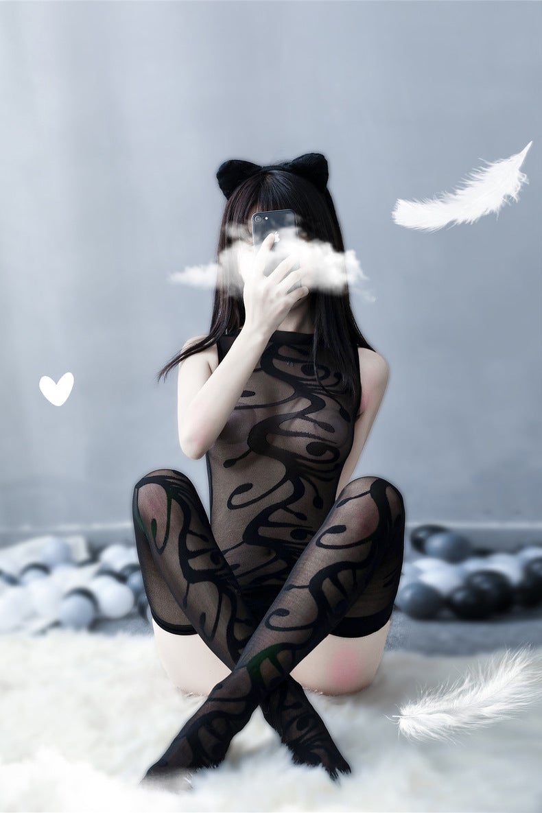 Sheer halter teddy W/ Matching stockings - Ling lingerie