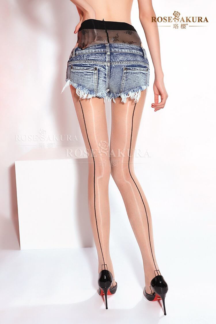 Silky Glossy Retro Jacquard Seamed Crotchless Pantyhose