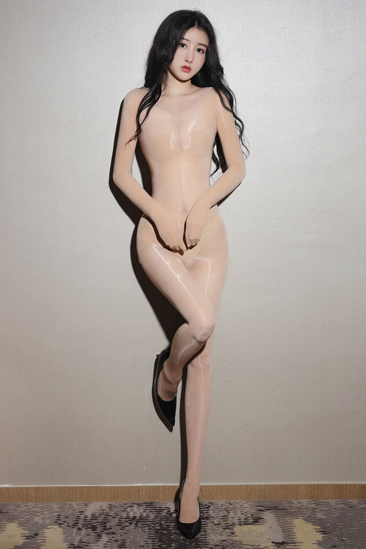 Wrap Hand High Density Knitting Glossy Crotchless Bodystocking Support Plus Size