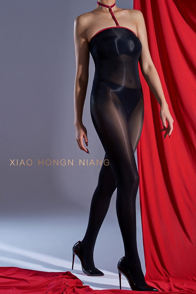 [Sexy] Ultra Sheer High Density Off Shoulder Seamless Fetish Long Sleeve Bodystocking Support Plus Size