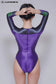 Assorted Colors Shiny Satin High Cut One Piece Long sleeve Spandex BodySuit