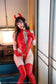 [Cute] Devil Cos Sexy Faux Leather Lycra Solid Color Sleeveless Bodysuit With Headgear Glove Stockings