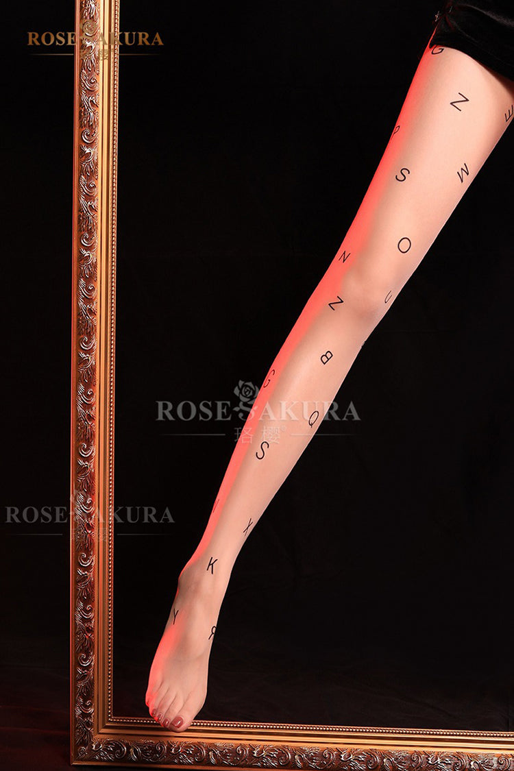 [Fashion] Ultra Sheer Letter Print Silky Glossy Crotchless Pantyhose