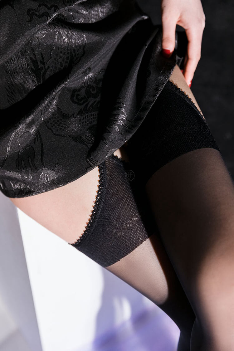 [Charming] Ultra Sheer Lace Integrated Garter Belt Four Sides Crotchless Pantyhose