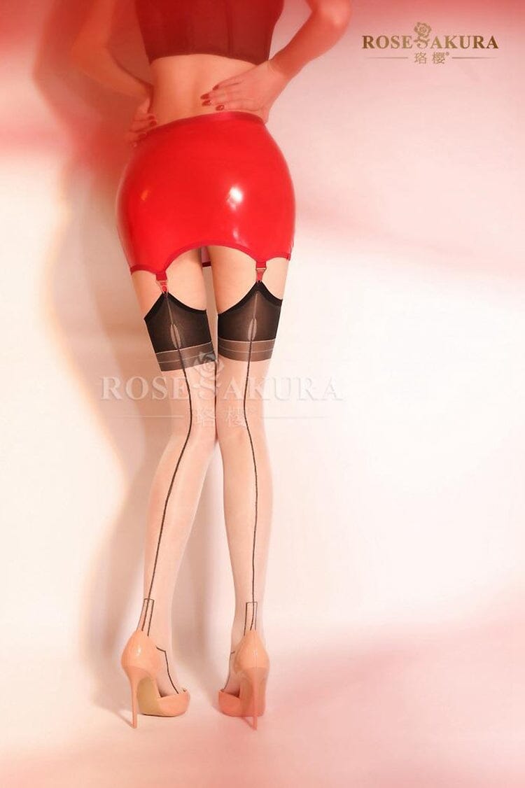 Rose Sakura Black / Red High Elastic Patent Leather Miniskirt Suspender Belt