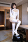 [Lure] Shiny Spandex Lycra Solid Color Long Sleeve Decollete Bodysuit With Stockings