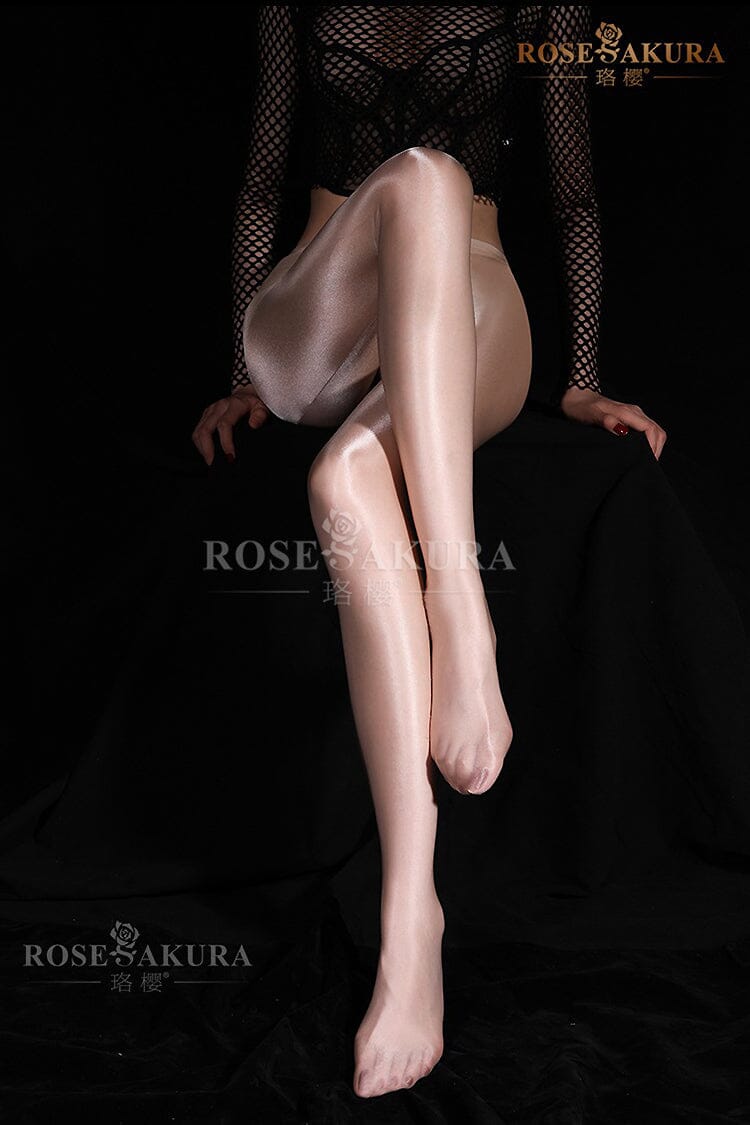 [Retro] Silky Glossy Sheer Cut Retro Seamed Crotchless Shaping Pantyhose