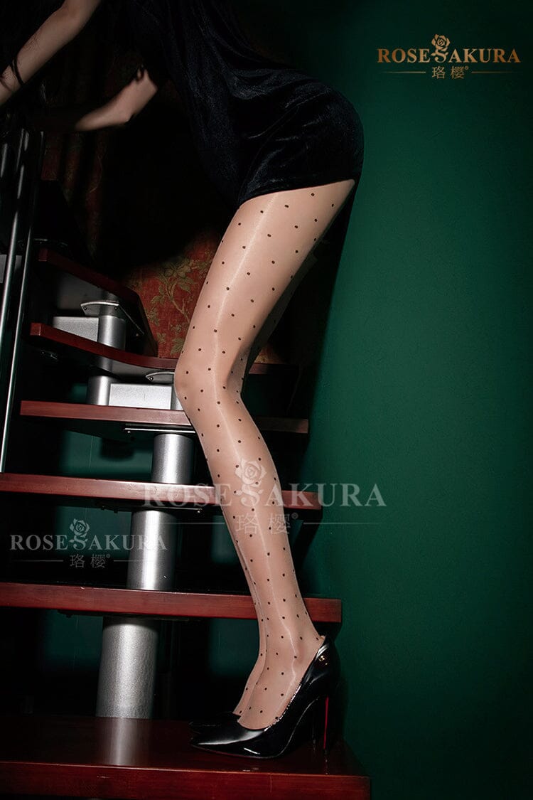 [Retro] Ultra Sheer High Elastic Shiny Polka Dots Crotchless Pantyhose