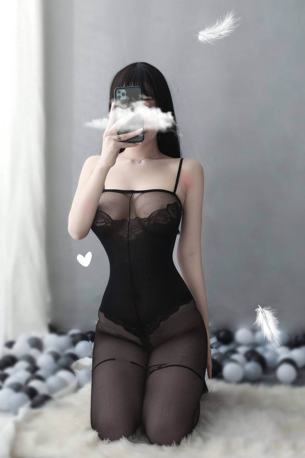 Rose Print Suspender Crotchless Bodystocking - Ling lingerie