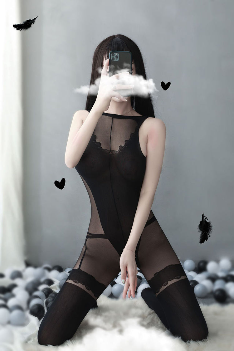 Sexy Mock Suspender Stockings Backless Crotchless Bodystocking - Ling lingerie