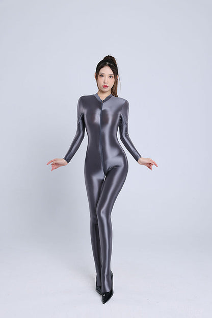 Shiny Spandex Lycra Solid Color Fetish Crotchless Zentai Catsuit