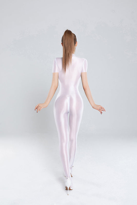 Shiny Spandex Lycra Solid Color Short Sleeve Fetish Zentai Catsuit