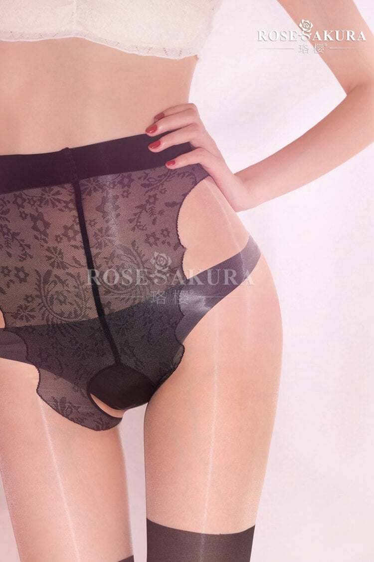 Silky Glossy Retro Mimic Seam Stockings Crotchless Pantyhose